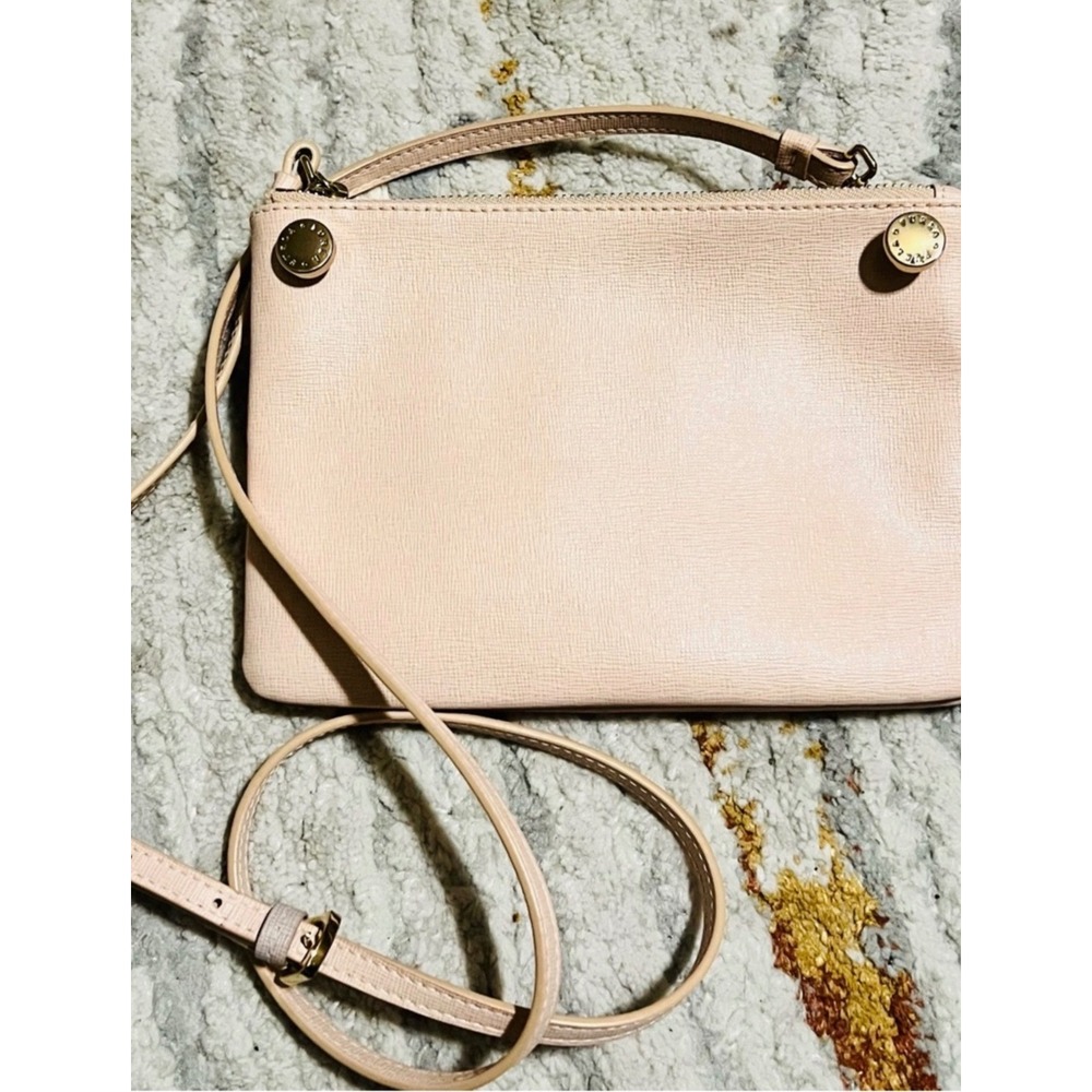 Furla Pink Saffiano Leather Double Zip Crossbody Bag Gold Hardware Blush